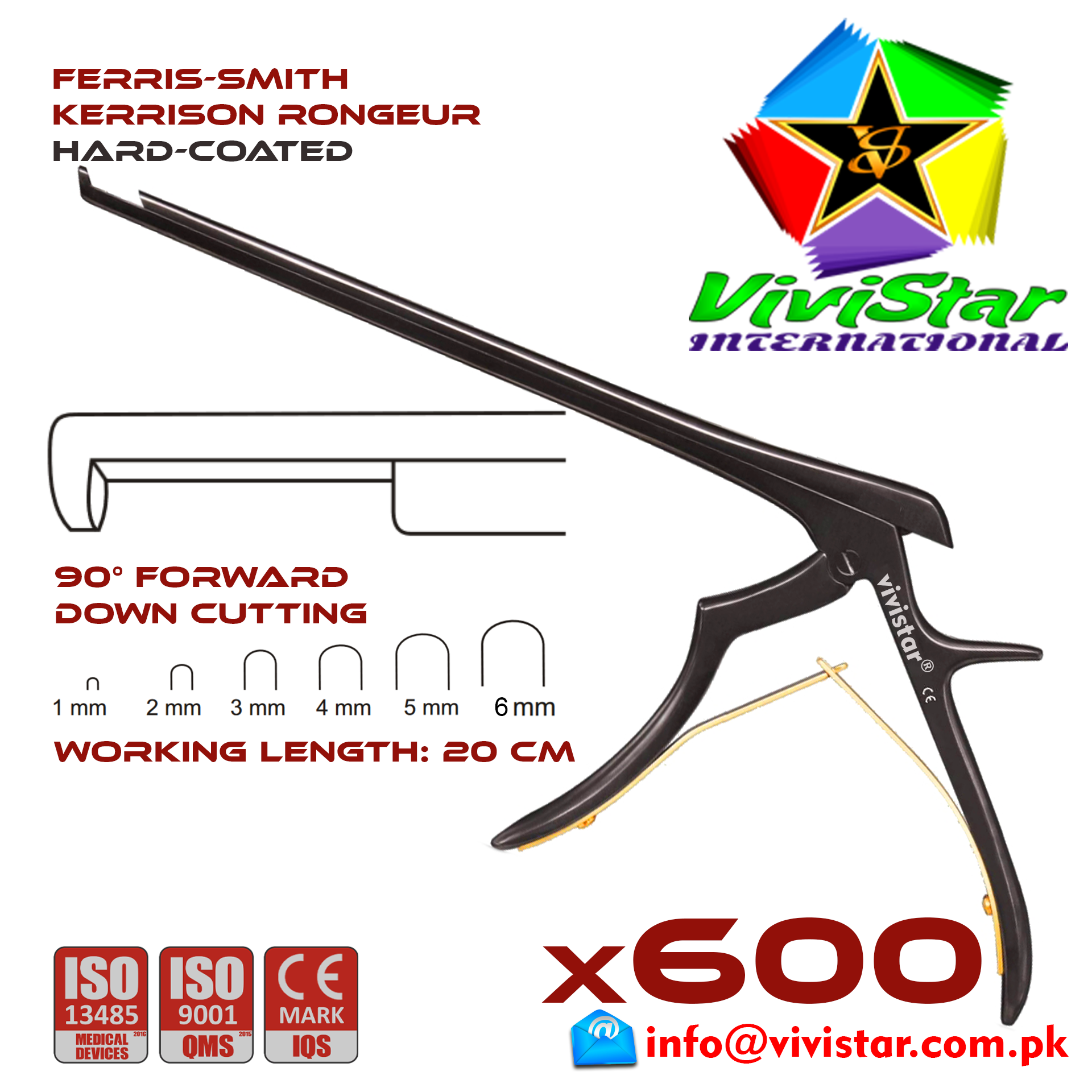 Ferris-Smith Kerrison Rongeur Hard Coated Down Punch 90 degree 1 - 6 mm 20 cm 8 inch working length neurosurgical intracranial Black Gold ENT handle Neurosurgery Spine Orthopedic Pack of 600