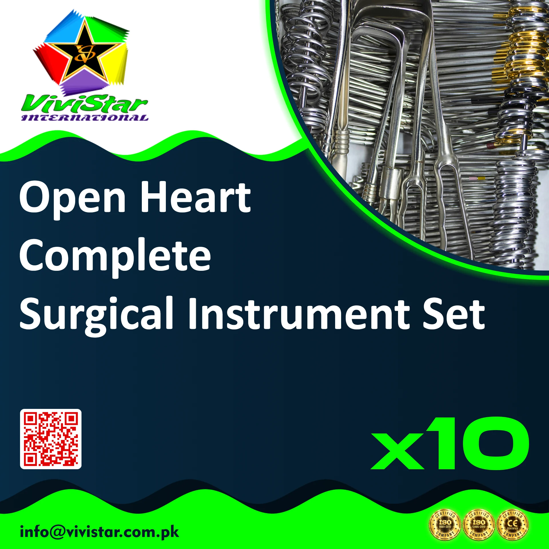 Open Heart Complete Surgical Instrument Set Cardiovascular General Surgery MIFFIX Pack of 10