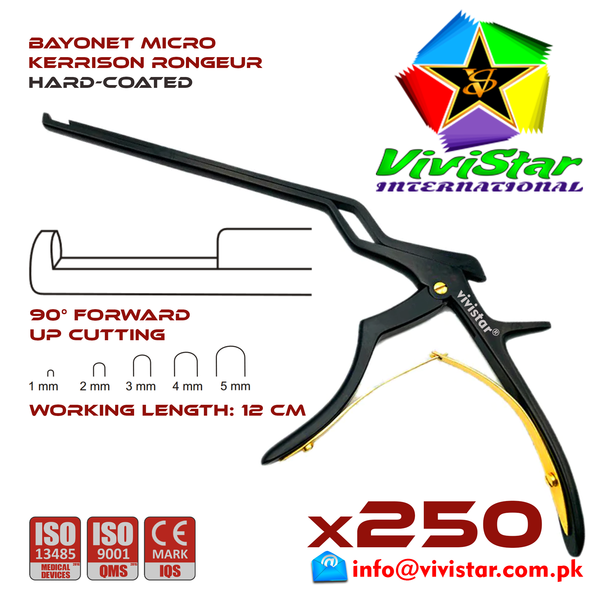 Kerrison Bayonet Rongeur Black 45 grip Handle Up Punch 90 degree 1 mm - 5 mm 12 cm 4-75 inch WL neurosurgical intracranial surgeons ENT Neurosurgery Spine Orthopedic Pack of 250