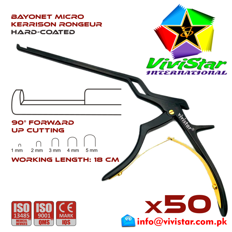Kerrison Bayonet Rongeur Black 45 grip Handle Up Punch 90 degree 1 mm - 5 mm 18 cm 7 inch WL neurosurgical intracranial surgeons ENT Neurosurgery Spine Orthopedic Pack of 50