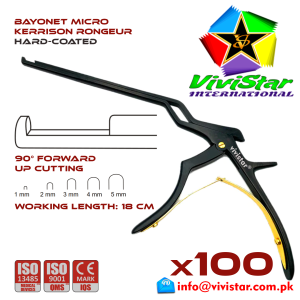 Kerrison Bayonet Rongeur Black 45 grip Handle Up Punch 90 degree 1 mm - 5 mm 18 cm 7 inch WL neurosurgical intracranial surgeons ENT Neurosurgery Spine Orthopedic Pack of 100