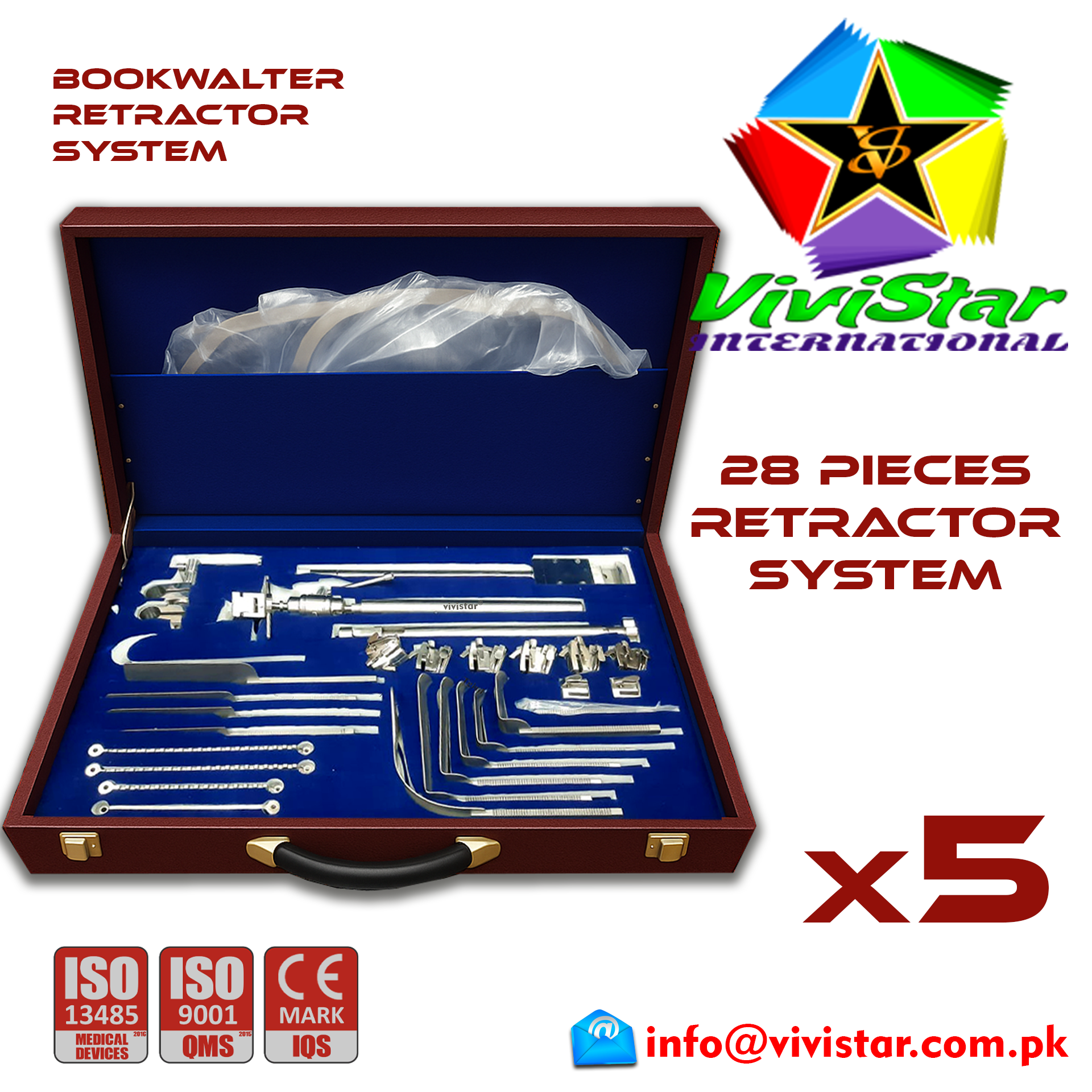 Bookwalter Retractor System Set 28 Pcs Abdominal General Surgery Vascular Surgery Pediatric Surgery Spine Urology Cardiac USA Germany German Stainless Steel Pack of 5