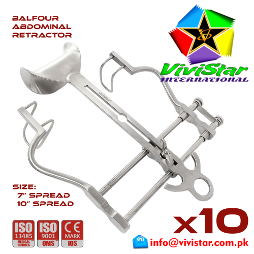 Balfour Abdominal Retractor 10 inch 7 General Surgery Vascular Surgery Pediatric Surgery Spine Urology Cardiac USA Germany German Stainless Steel Pack of 10