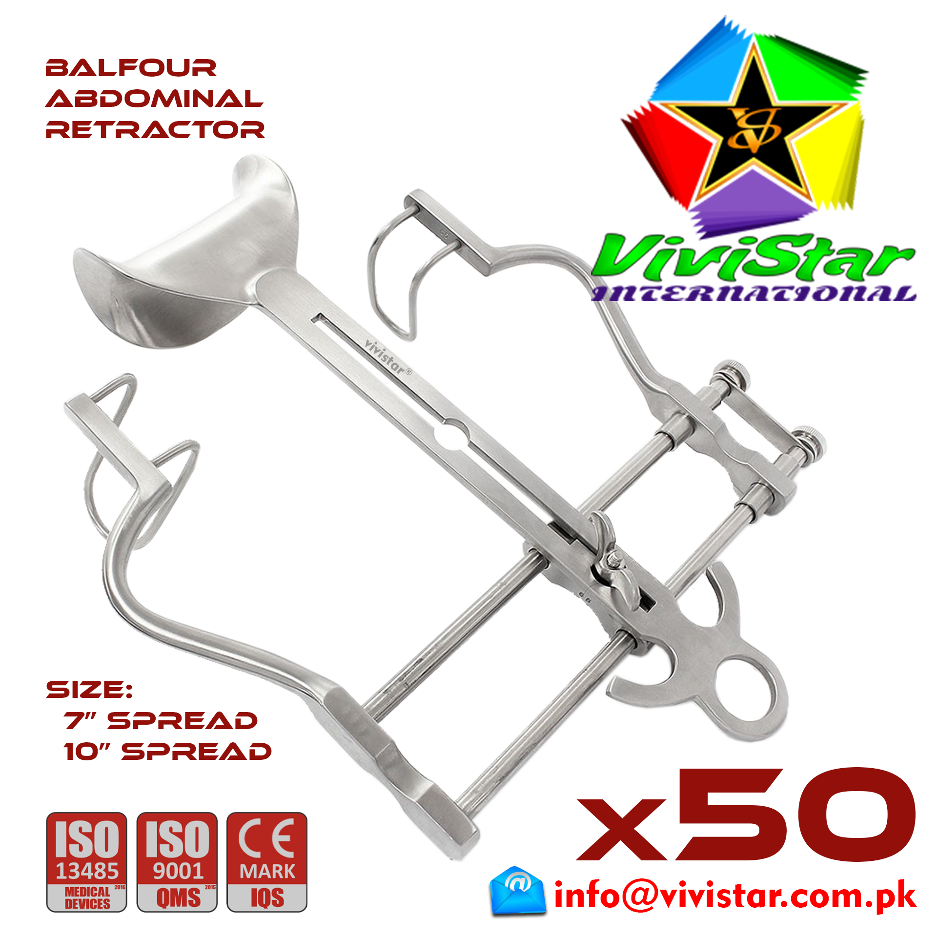 Balfour Abdominal Retractor 10" 7" General Surgery Vascular Surgery Pediatric Surgery Spine Urology Cardiac USA Germany German Stainless Steel Pack of 50