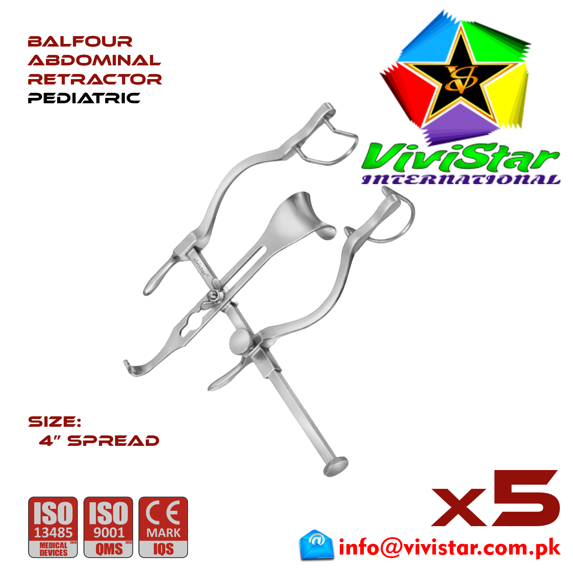 Pediatric Balfour Abdominal Retractor 4" inch General Surgery Vascular Surgery Pediatric Surgery Spine Urology Cardiac USA Germany German Stainless Steel Pack of 5