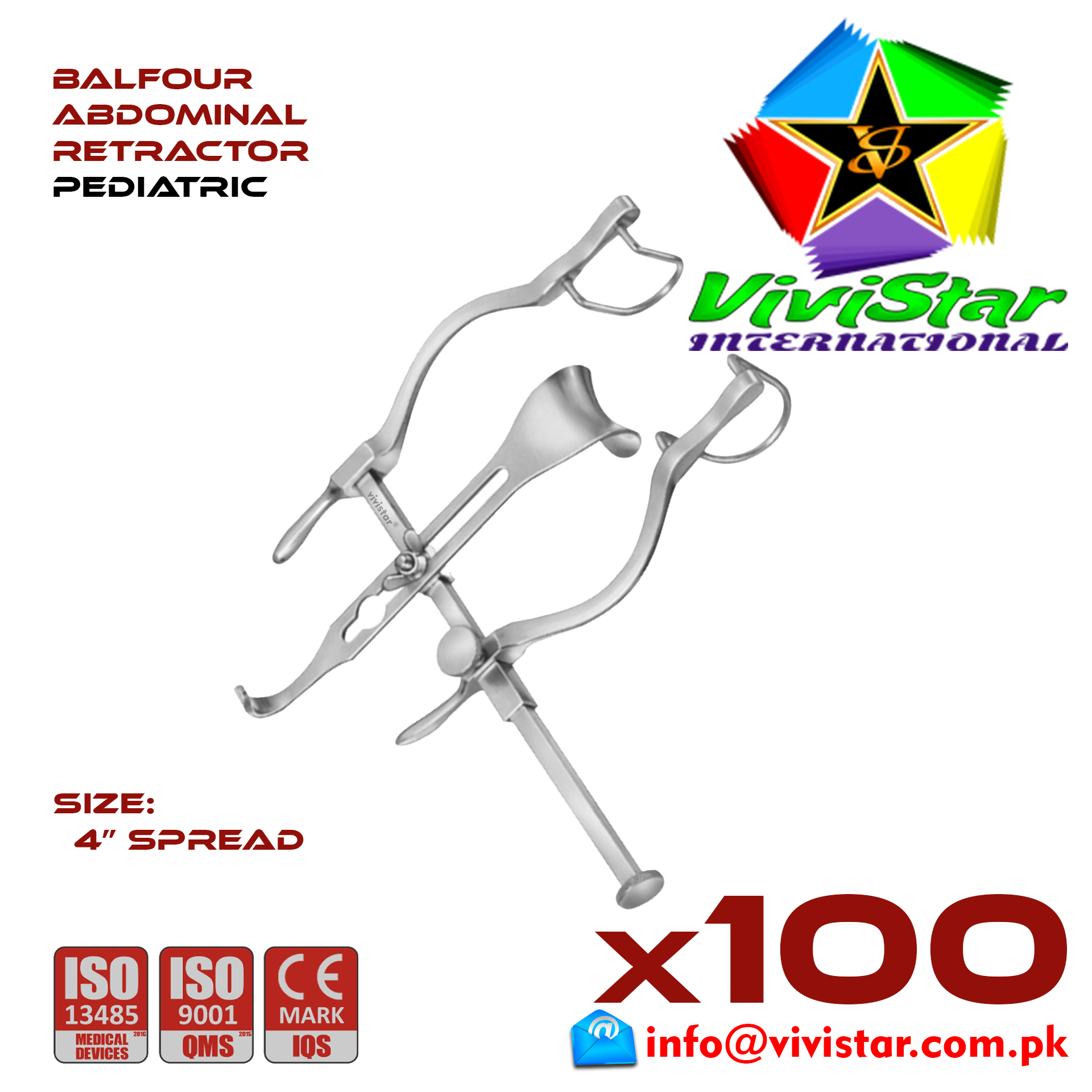 Pediatric Balfour Abdominal Retractor 4 inch General Surgery Vascular Surgery Pediatric Surgery Spine Urology Cardiac USA Germany German Stainless Steel Pack of 100