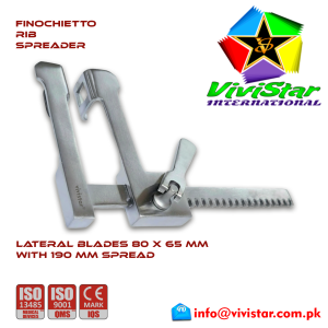 Finochietto Rib Spreader 80 x 65 mm 190 mm Spread Vascular Surgery Thoracotomy Cardiac USA Germany German Stainless Steel Cardiovascular Trauma Surgeries