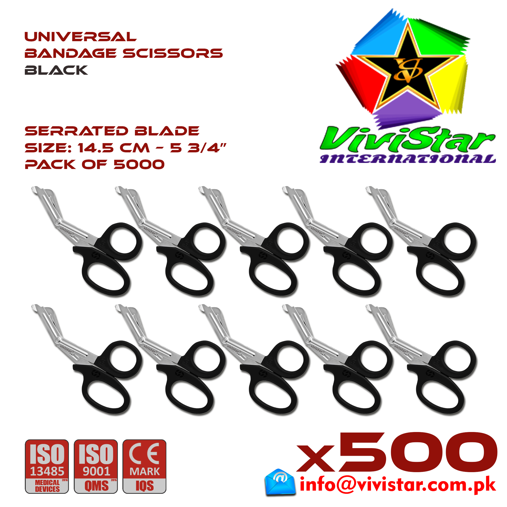 Universal Bandage Scissors 5-75 (Black) Shears Heavy Duty EMT EMS Utility Trauma Set First Aid Stainless Steel Blades and Plastic Handles Paramedic Nursing Tools 5000 Thousand
