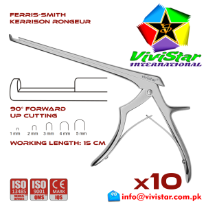 Ferris-Smith Kerrison Rongeur upbit tip Punch 90 degree 1 - 5 mm 15 cm working length neurosurgical intracranial linear bone cuts surgeons Neurosurgery Spine Orthopedic Pack of 10