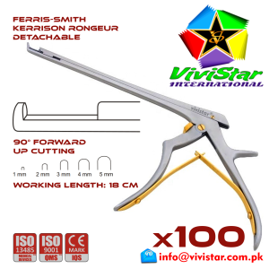 Ferris-Smith Kerrison Rongeur Detachable up Punch 90 degree 1 - 5 mm 18 cm 7 inch working length neurosurgical intracranial bone cuts ENT handle Neurosurgery Spine Orthopedic Pack of 100