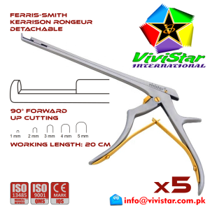 Ferris-Smith Kerrison Rongeur Detachable UP Punch 90 degree 1 - 5 mm 20 cm 8 inch working length neurosurgical intracranial bone cuts ENT handle Neurosurgery Spine Orthopedic Pack of 5