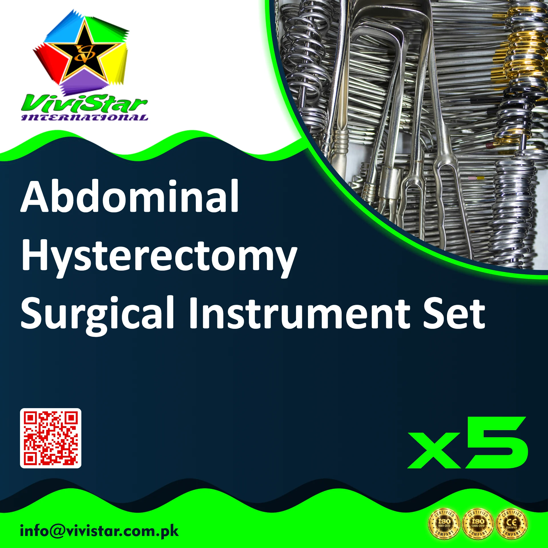 Abdominal Hysterectomy Instrument Set Total TAH Subtotal Partial Radical Oncologist Gynecologist Salpingo-oophorectomy Pack of 5