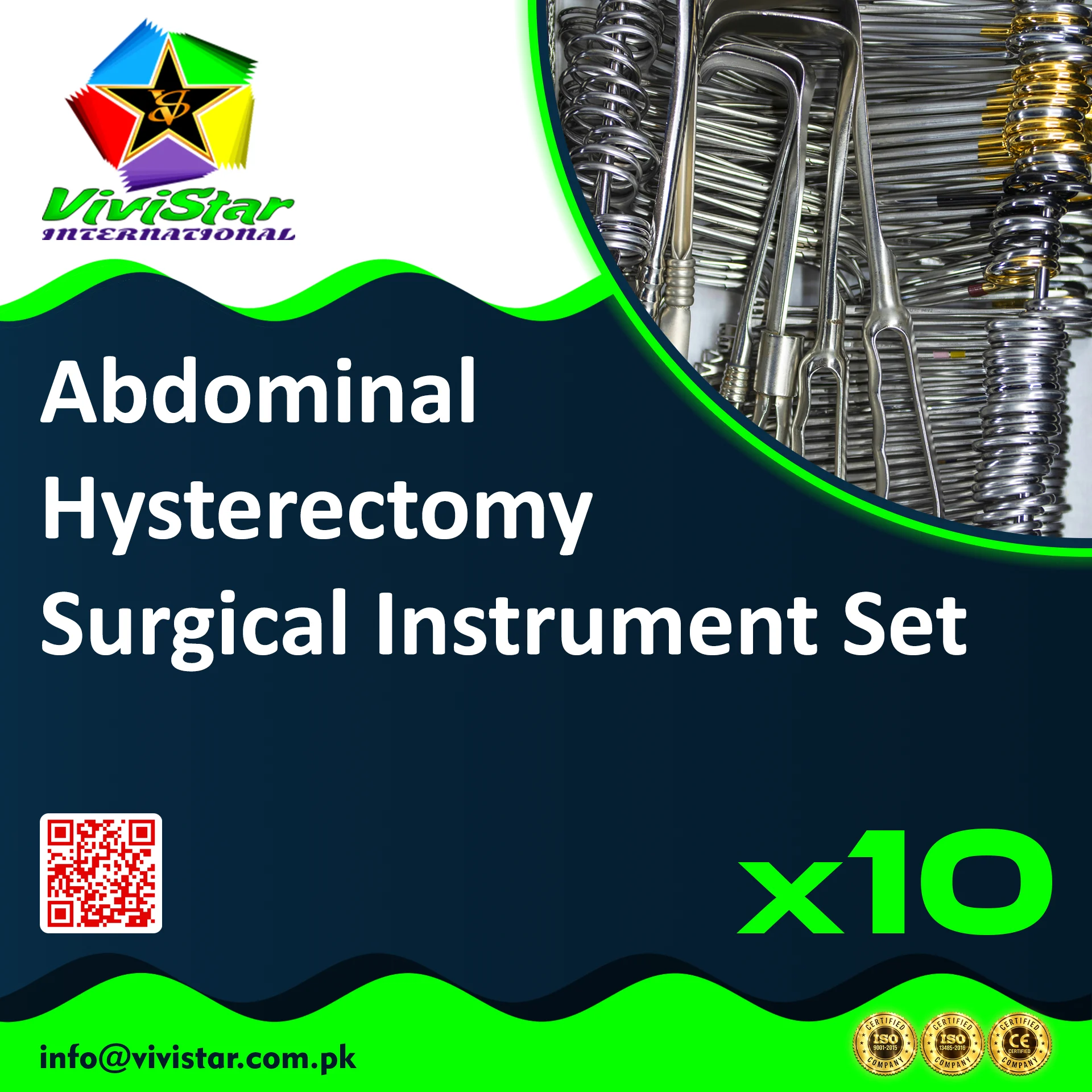 Abdominal Hysterectomy Instrument Set Total TAH Subtotal Partial Radical Oncologist Gynecologist Salpingo-oophorectomy Pack of 10