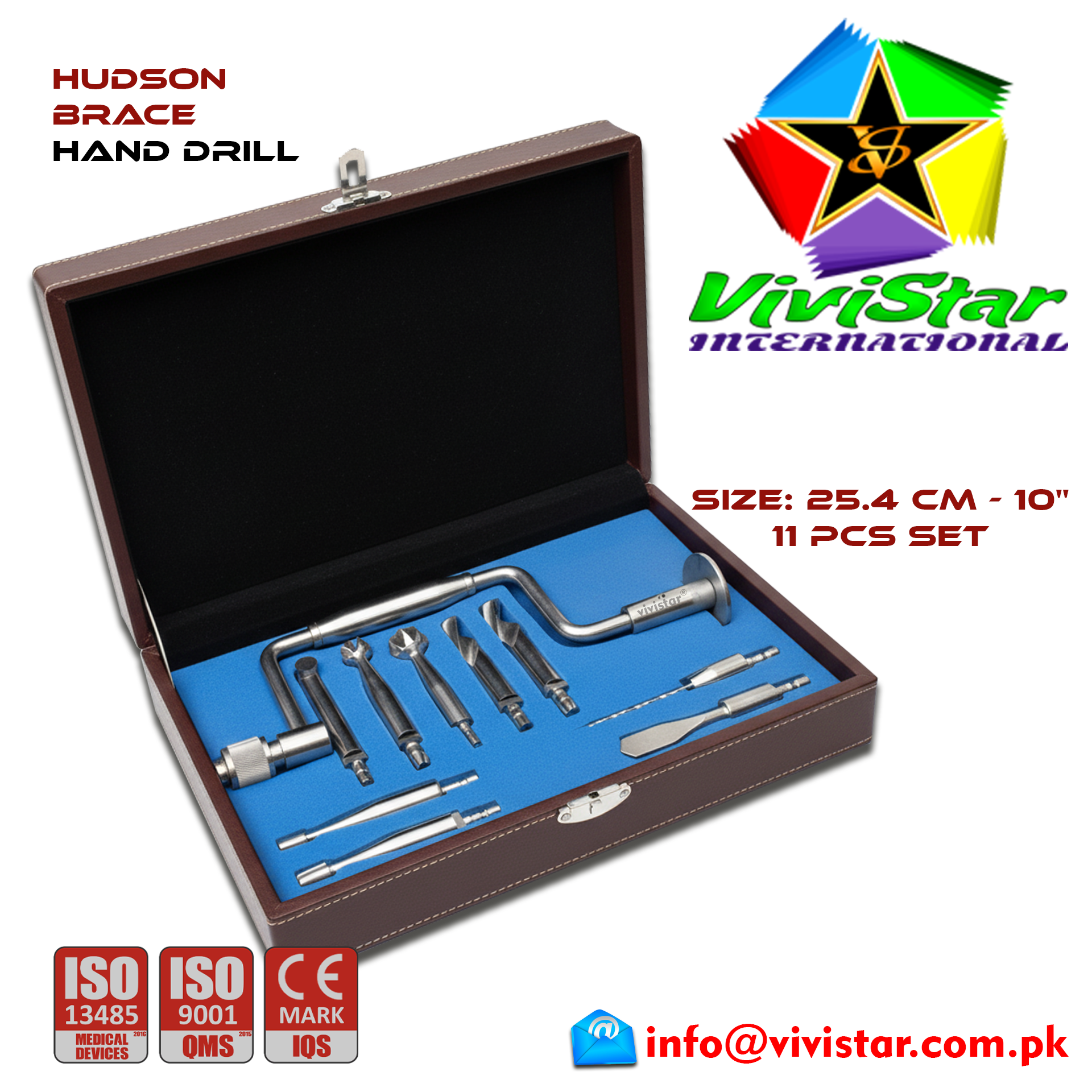 Hudson Brace Hand Drill 10 – Neurosurgical Burr Hole Instrument skull hole 3 Burrs 3 Drills 2 Perforators 1 Extension 1 Storage Box