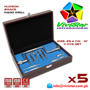 Hudson Brace Hand Drill 10 – Neurosurgical Burr Hole Instrument skull hole 3 Burrs 3 Drills 2 Perforators 1 Extension 1 Storage Box Pack of 5
