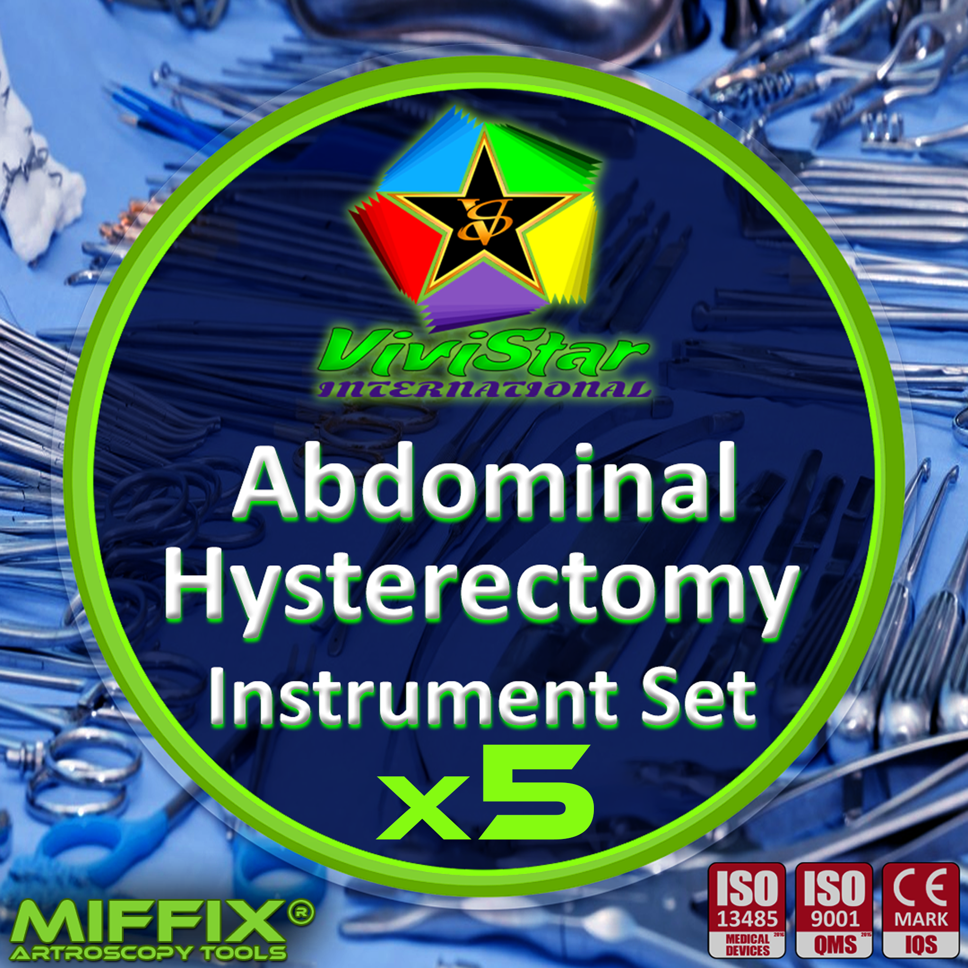 Abdominal Hysterectomy Instrument Set Total TAH Subtotal Partial Radical Oncologist Gynecologist Salpingo-oophorectomy Pack of 5