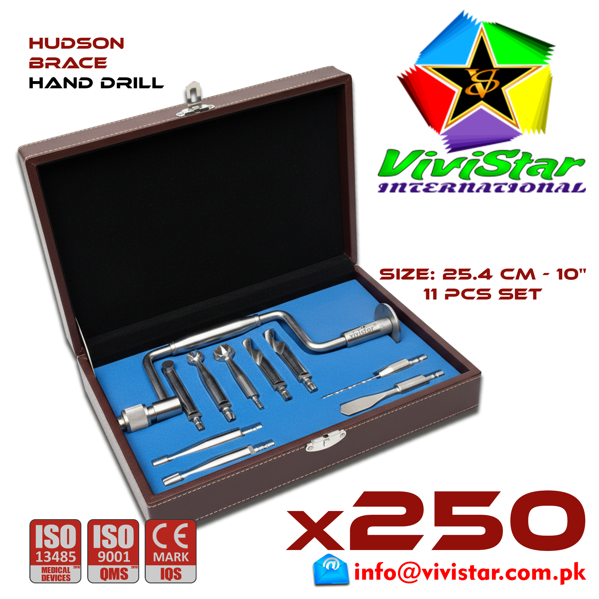 Hudson Brace Hand Drill 10 – Neurosurgical Burr Hole Instrument skull hole 3 Burrs 3 Drills 2 Perforators 1 Extension 1 Storage Box Pack of 250 Hundred