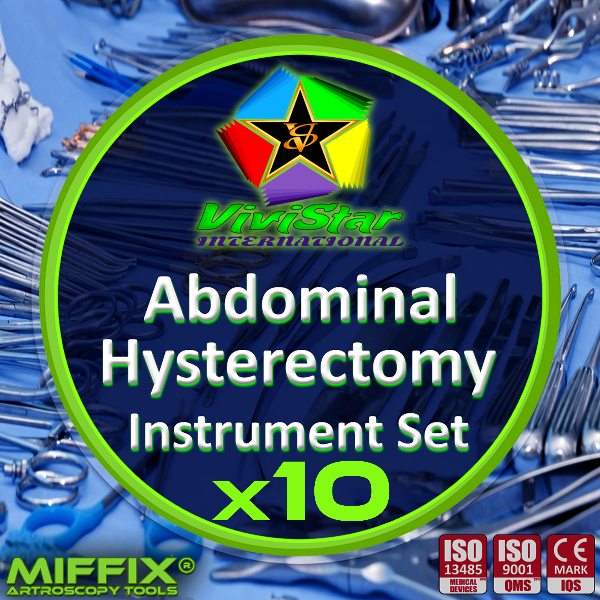 Abdominal Hysterectomy Instrument Set Total TAH Subtotal Partial Radical Oncologist Gynecologist Salpingo-oophorectomy Pack of 10