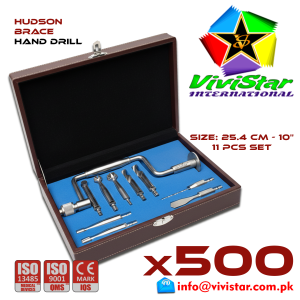 Hudson Brace Hand Drill 10 – Neurosurgical Burr Hole Instrument skull hole 3 Burrs 3 Drills 2 Perforators 1 Extension 1 Storage Box Pack of 500 Hundred