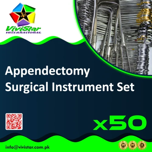 Appendectomy Surgical Instrument Set Abdominal Appendicitis appendix Scissors Mayo Artery Forceps Kocher Sponge Tissue Amniotomy Hook Needle Holder Towel Clamps Kidney Dish Pack of 50 Sets