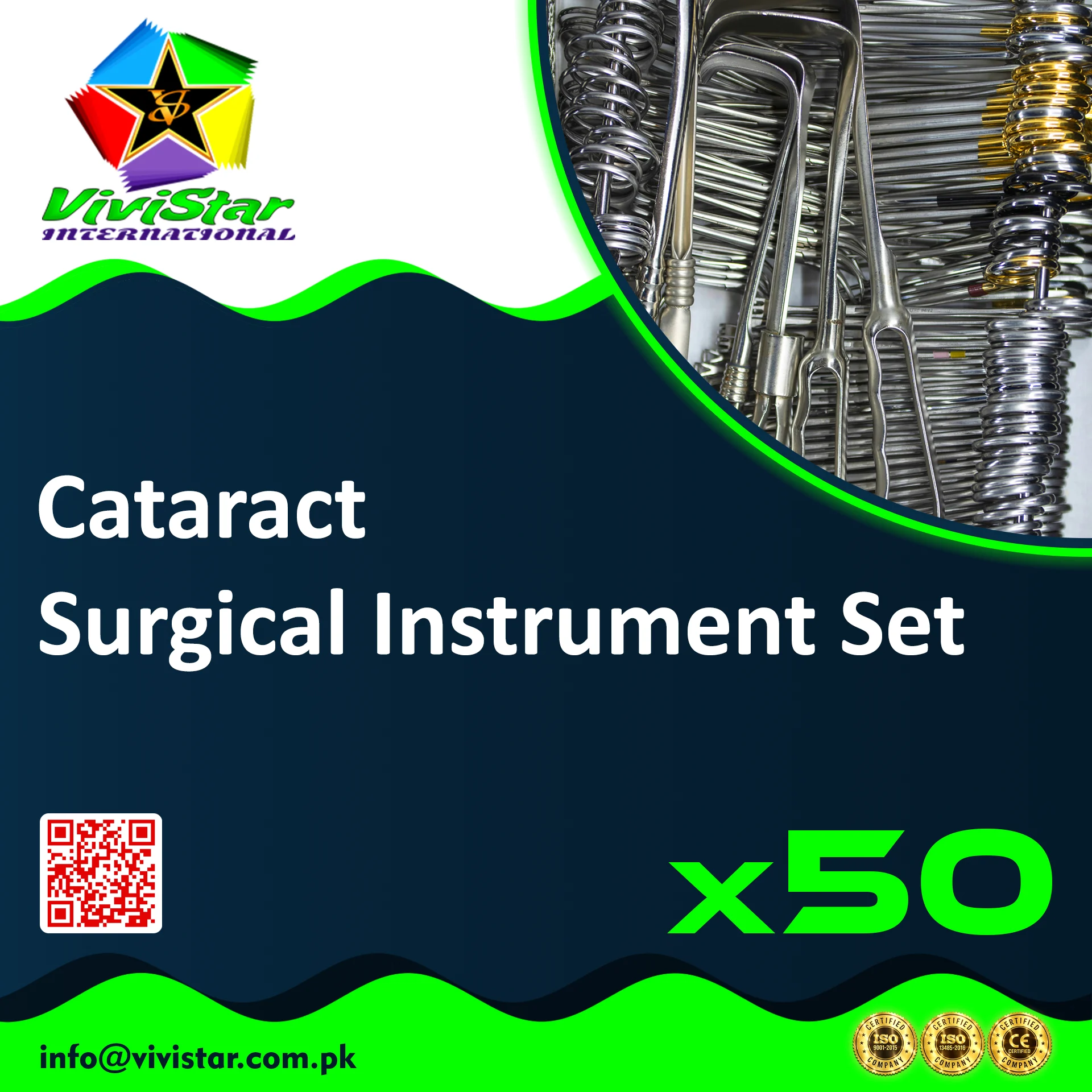 Cataract Surgical Instrument Set Phaco ECCE Intracapsular Extraction Incision Speculum Forceps Kelman McPherson Utrata Capsulorhexis Bishop Harmon Scissors Castroviejo Westcott Vannas Pack of 50 Sets