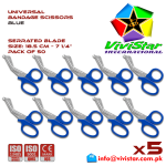 Universal Bandage Scissors 7-25 Blue Shears Heavy Duty EMT EMS Utility Trauma Set First Aid Stainless Steel Blades and Plastic Handles Paramedic Nursing Tools Pack of 50 Fifty