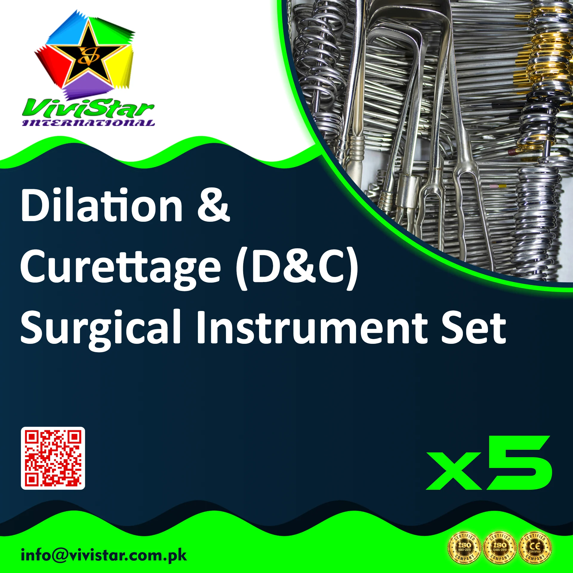 Dilation & Curettage (D&C) Surgical Instrument Set pregnancy postpartum Surgery cervix Auvard Speculum Graves Tenaculum Uterine Dilators Hegar Curette Sims Polyp Forceps Ovum Sponge Pack of 5 Sets