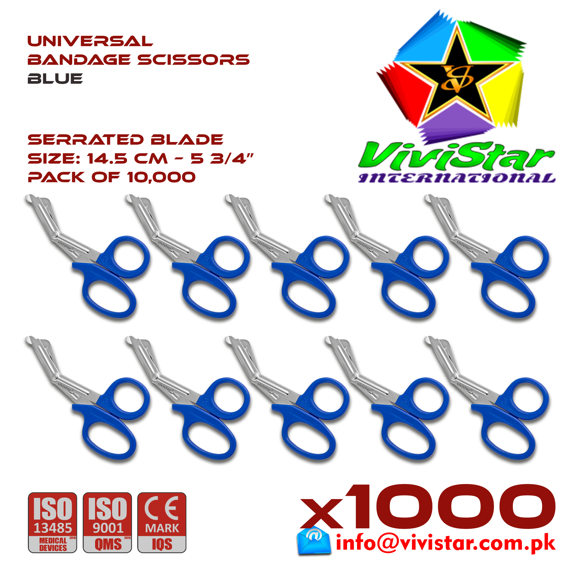 Universal Bandage Scissors 5-75 Blue EMS Shears Heavy Duty EMT Utility Trauma Set First Aid Stainless Steel Blades and Plastic Handles Paramedic Nursing Tools Pack of 10000 Thousand