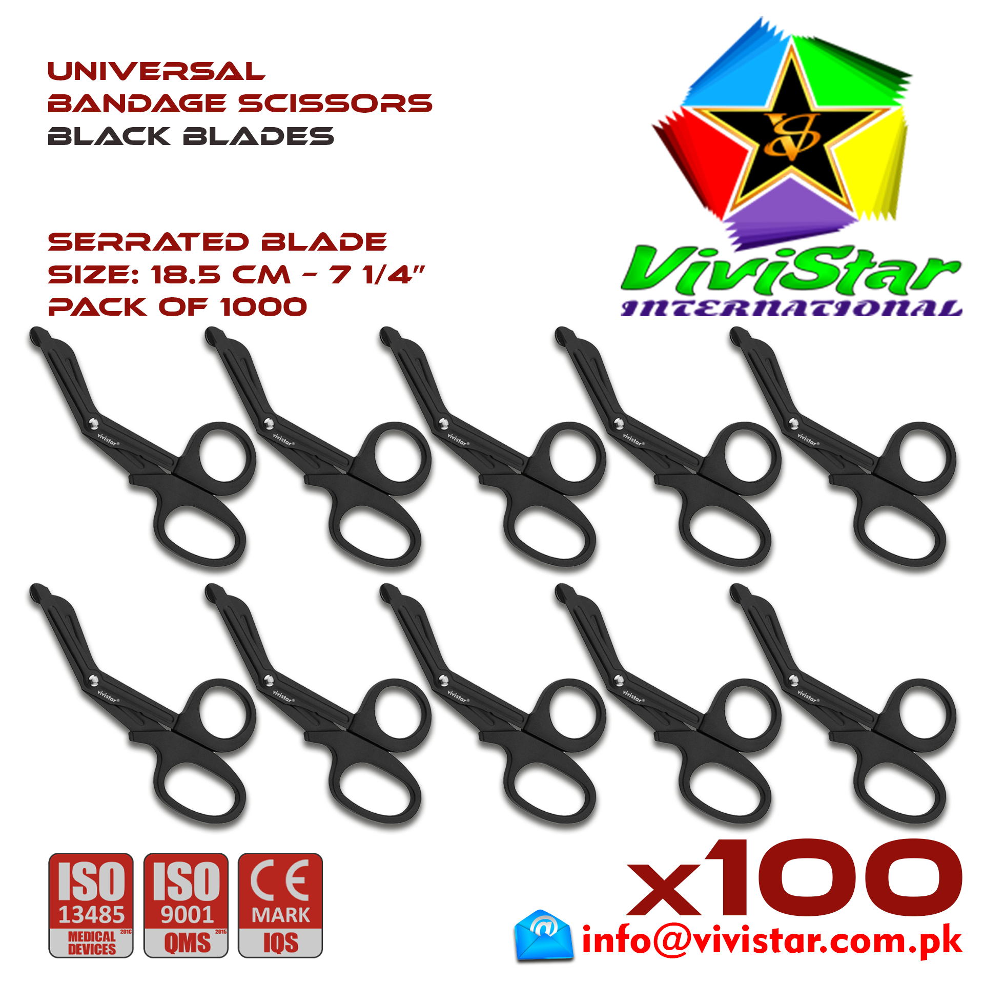 Universal Bandage Scissors 7-25 Black Blades EMS Shears Heavy Duty EMT Utility Trauma Set First Aid Stainless Steel Blades and Plastic Handles Paramedic Nursing Tools Pack of 1000 Thousand