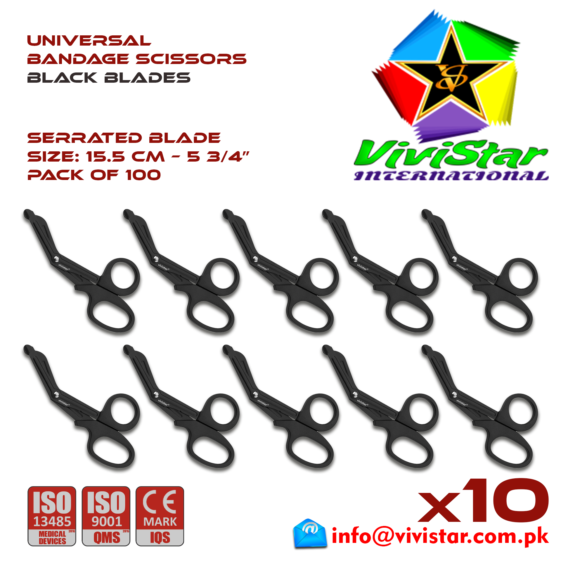 Universal Bandage Scissors 5-75 Black Blades EMS Shears Heavy Duty EMT Utility Trauma Set First Aid Stainless Steel Blades and Plastic Handles Paramedic Nursing Tools Pack of 100 Hundred