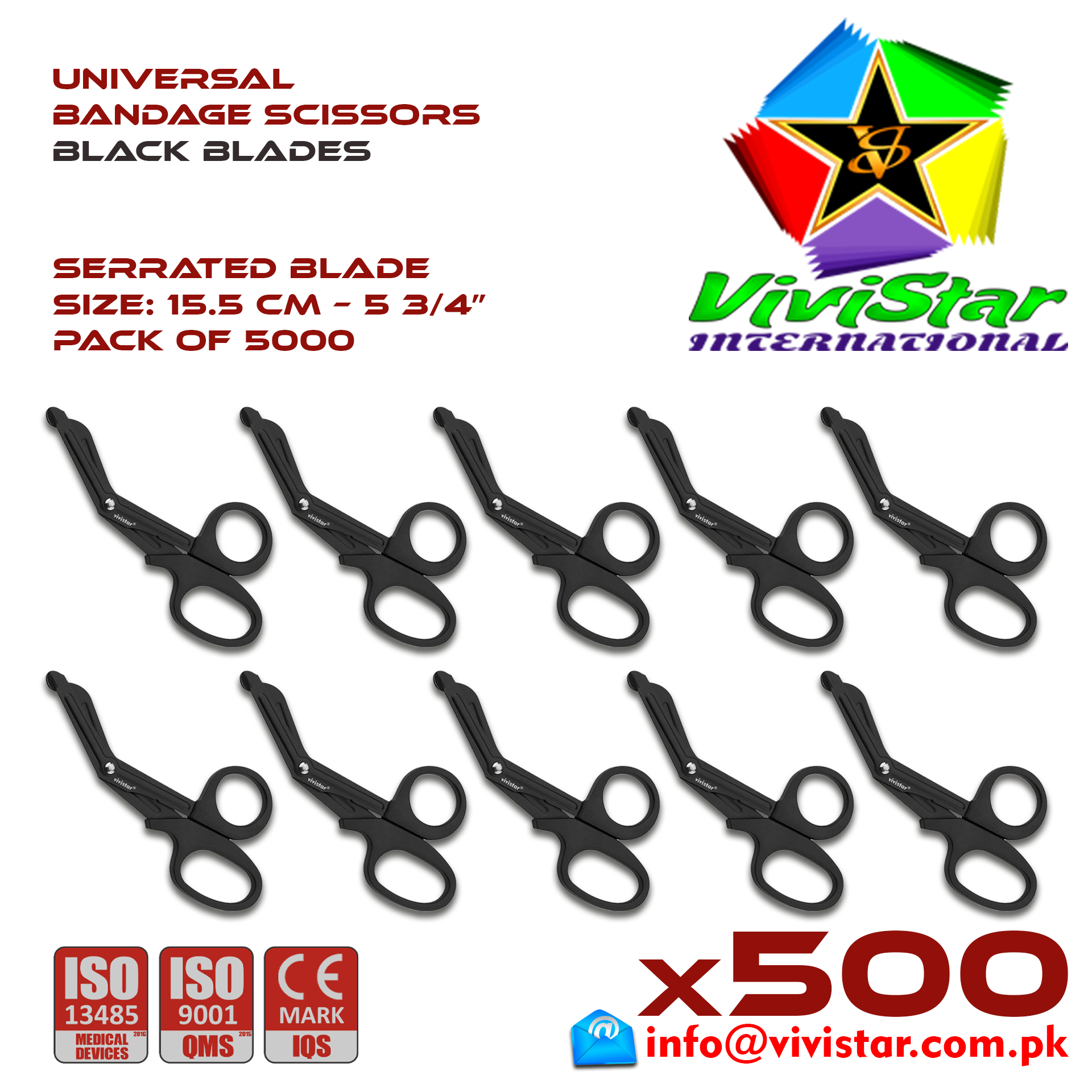 Universal Bandage Scissors 5-75 Black Blades EMS Shears Heavy Duty EMT Utility Trauma Set First Aid Stainless Steel Blades and Plastic Handles Paramedic Nursing Tools Pack of 5000 Thousand