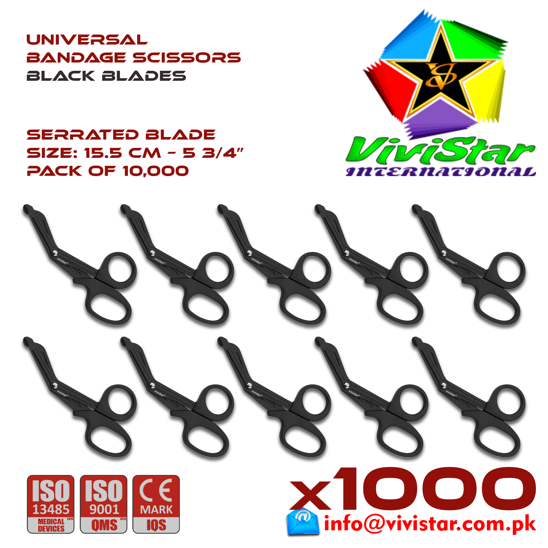 Universal Bandage Scissors 5-75 Black Blades EMS Shears Heavy Duty EMT Utility Trauma Set First Aid Stainless Steel Blades and Plastic Handles Paramedic Nursing Tools Pack of 10000 Thousand