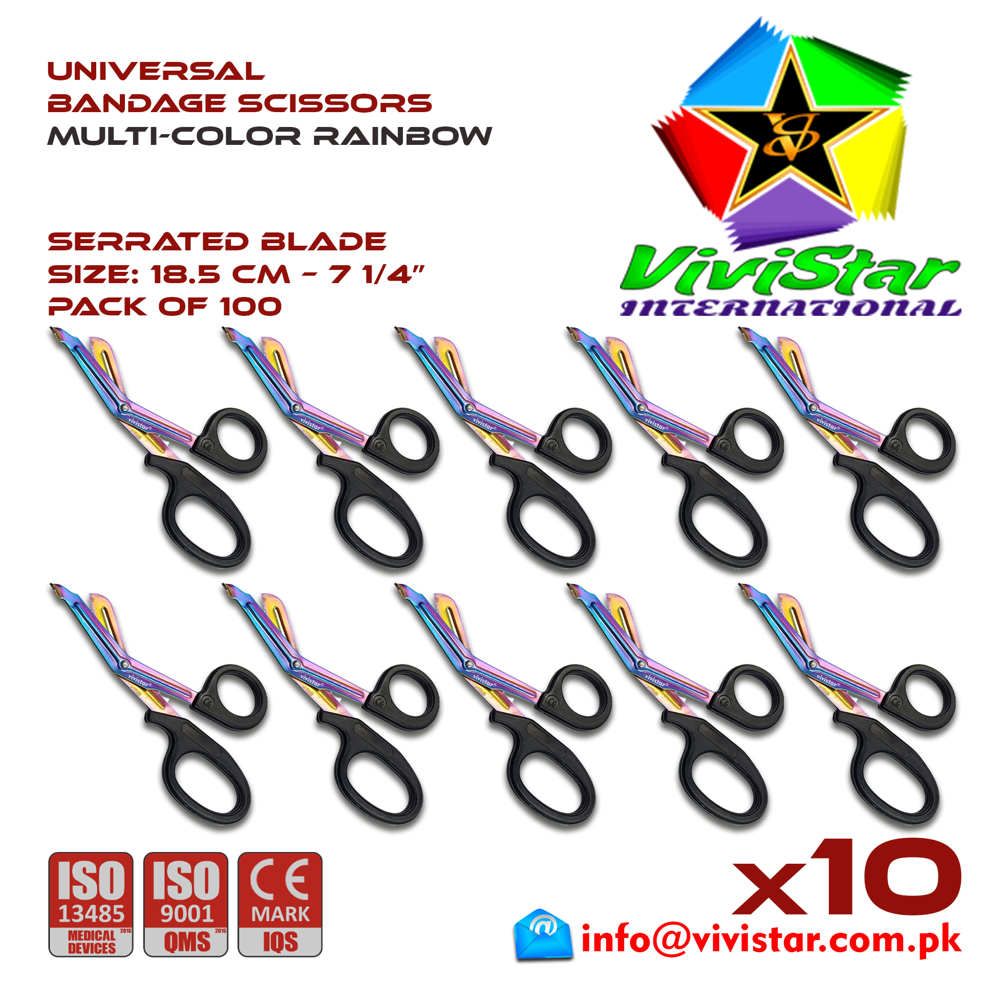 Universal Bandage Scissors 7-25 MultiColor Rainbow EMS Shears Heavy Duty EMT Utility Trauma Set First Aid Stainless Steel Blades and Plastic Handles Paramedic Nursing Tools Pack of 100 Hundred
