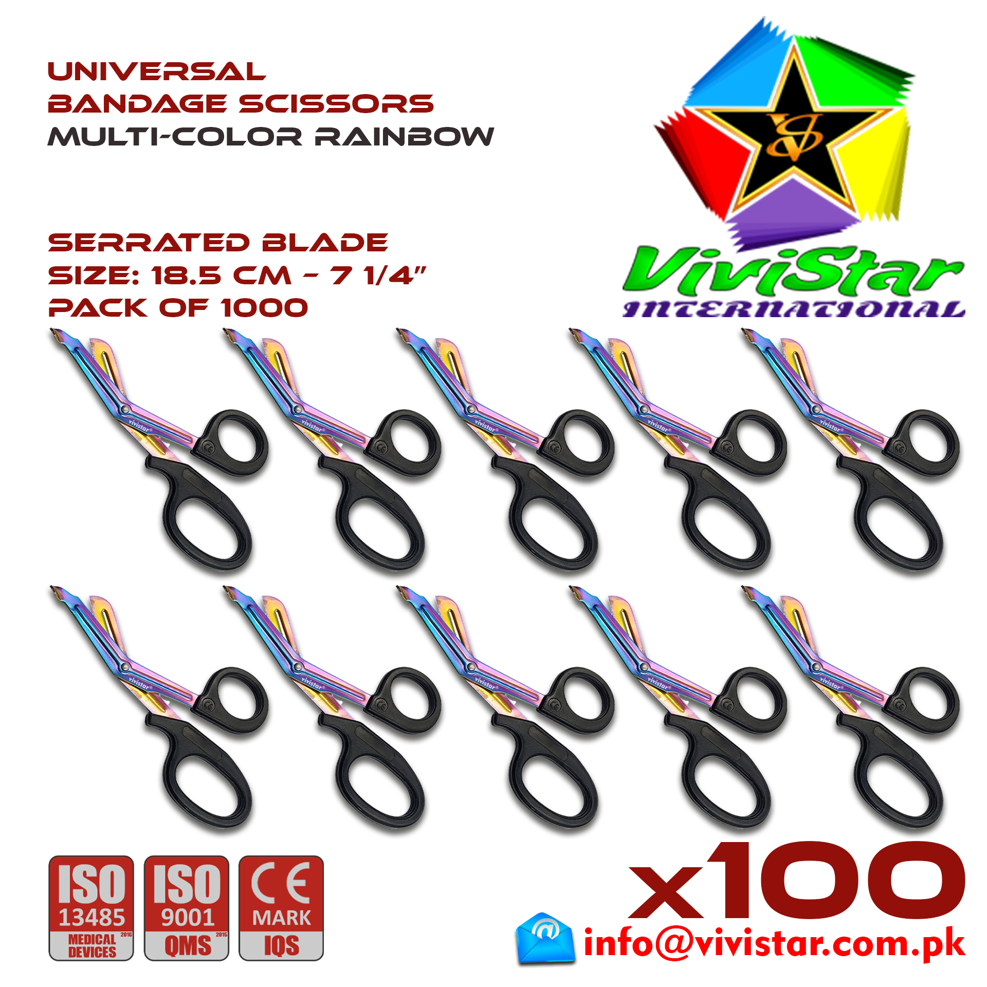 Universal Bandage Scissors 7-25 MultiColor Rainbow EMS Shears Heavy Duty EMT Utility Trauma Set First Aid Stainless Steel Blades and Plastic Handles Paramedic Nursing Tools Pack of 1000 Thousand