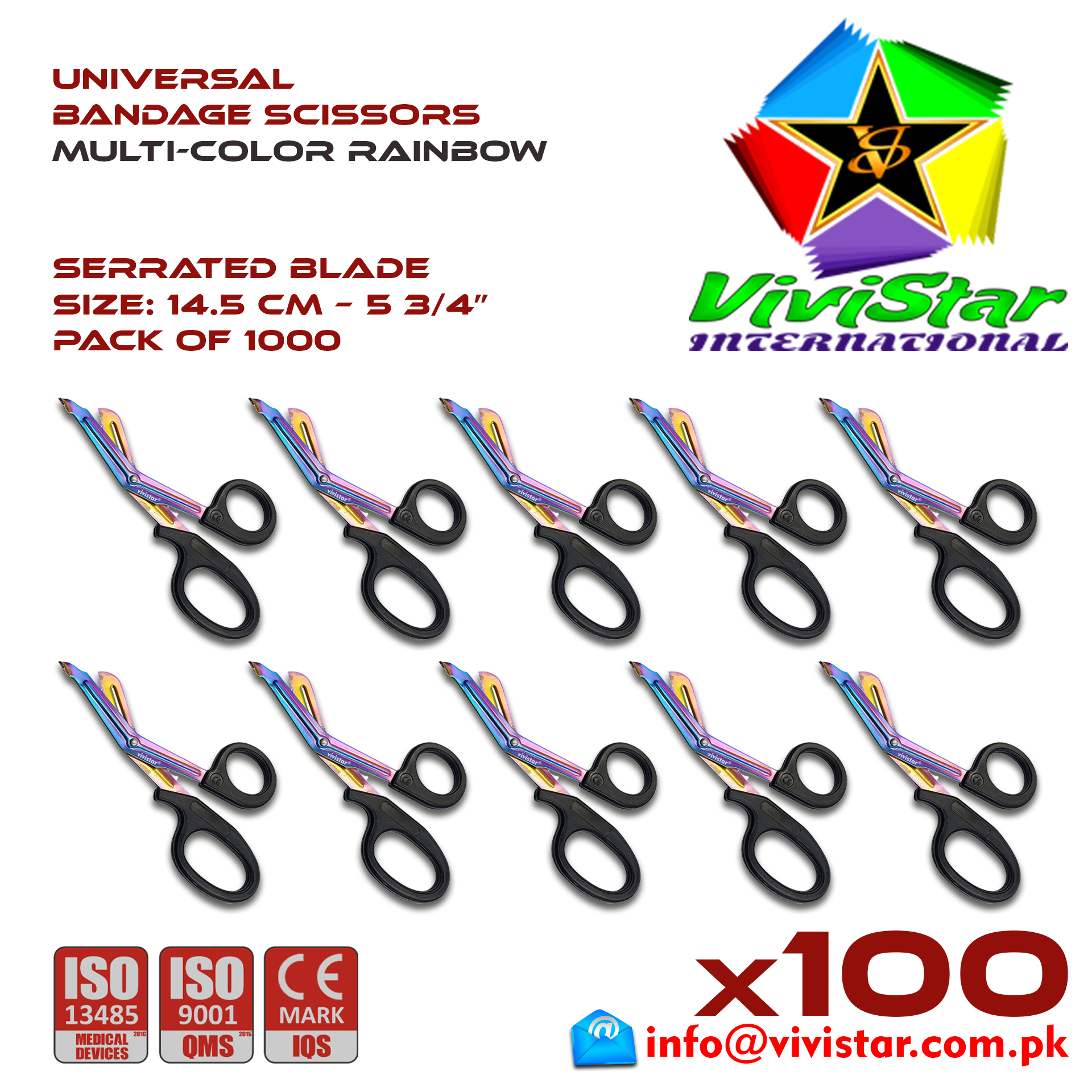 Universal Bandage Scissors 5-75 Multi-Color Rainbow EMS Shears Heavy Duty EMT Utility Trauma Set First Aid Stainless Steel Blades and Plastic Handles Paramedic Nursing Tools Pack of 1000 Thousand