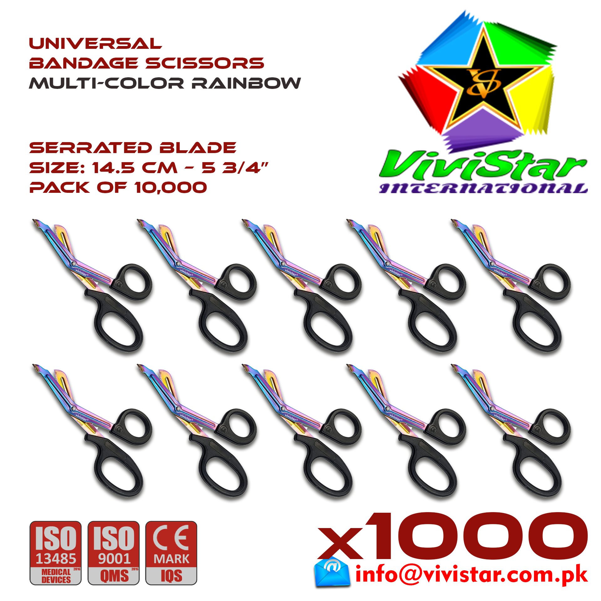 Universal Bandage Scissors 5-75 Multi-Color Rainbow EMS Shears Heavy Duty EMT Utility Trauma Set First Aid Stainless Steel Blades and Plastic Handles Paramedic Nursing Tools Pack of 10000 Thousand
