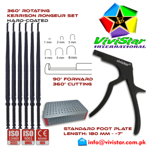 360 Degree Rotating Kerrison Rongeur set with sterilization Box 90 degree 1 - 6 mm 18 cm 180 mm 7 inch Black neurosurgical intracranial surgeons ENT Neurosurgery Spine Orthopedic
