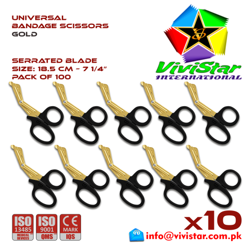 Universal Bandage Scissors 7-25 Gold EMS Shears Heavy Duty EMT Utility Trauma Set First Aid Stainless Steel Blades and Plastic Handles Paramedic Nursing Tools Pack of 100 Hundred