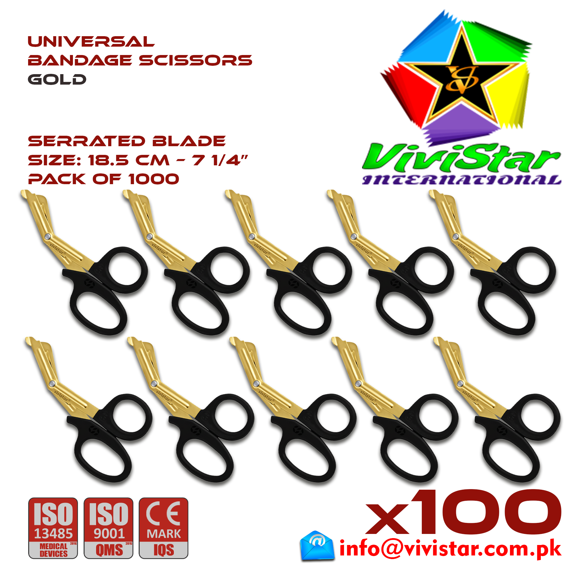 Universal Bandage Scissors 7-25 Gold EMS Shears Heavy Duty EMT Utility Trauma Set First Aid Stainless Steel Blades and Plastic Handles Paramedic Nursing Tools Pack of 1000 Thousand