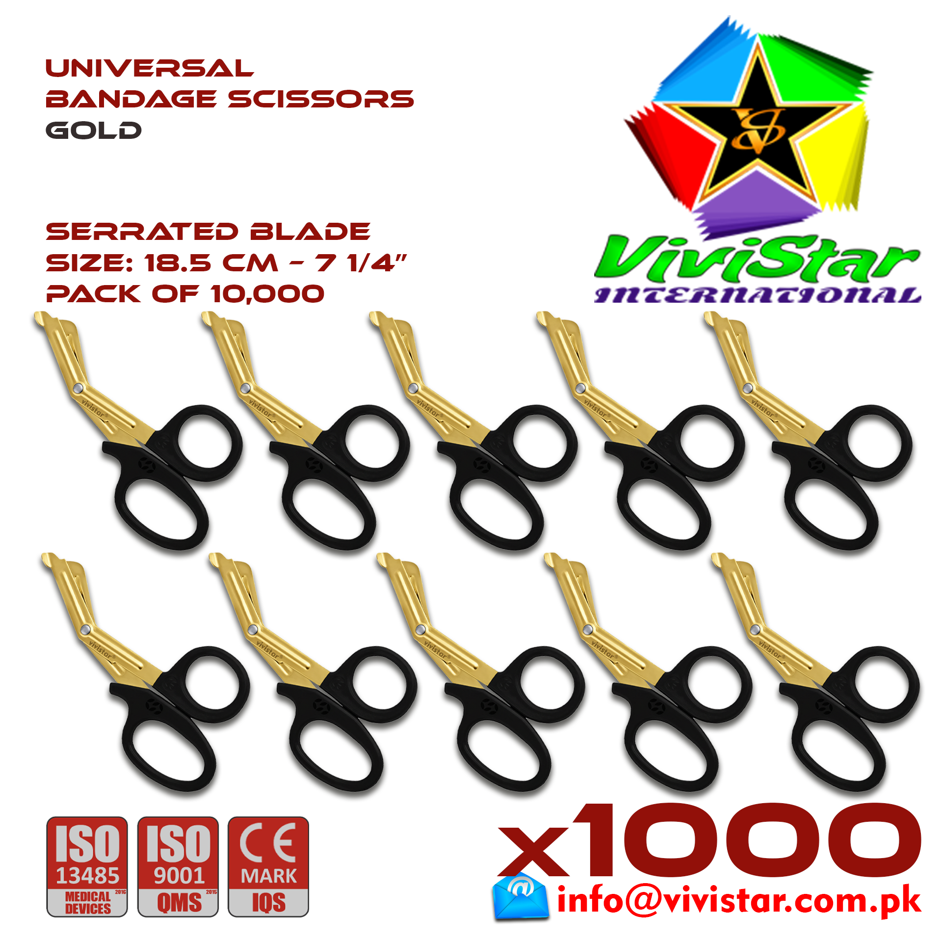 Universal Bandage Scissors 7-25 Gold EMS Shears Heavy Duty EMT Utility Trauma Set First Aid Stainless Steel Blades and Plastic Handles Paramedic Nursing Tools Pack of 10000 Thousand