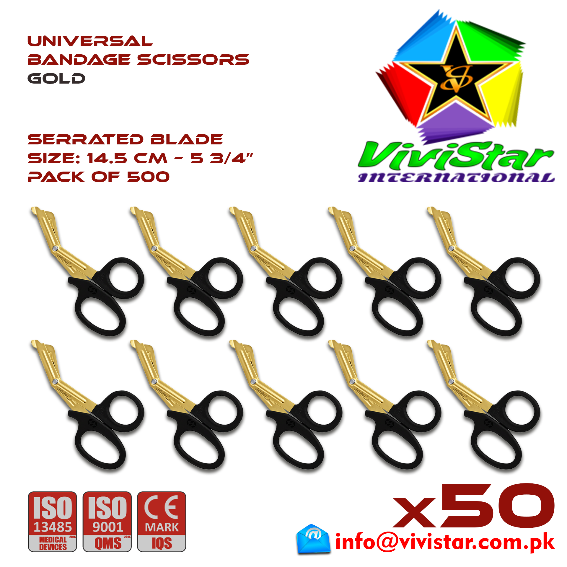 Universal Bandage Scissors 5-75 Gold EMS Shears Heavy Duty EMT Utility Trauma Set First Aid Stainless Steel Blades and Plastic Handles Paramedic Nursing Tools Pack of 500 Hundred