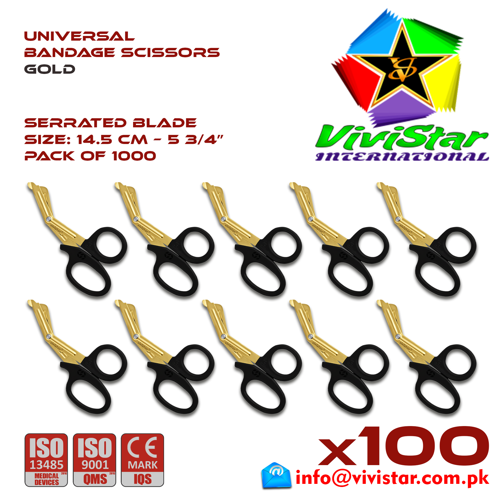 Universal Bandage Scissors 5-75 Gold EMS Shears Heavy Duty EMT Utility Trauma Set First Aid Stainless Steel Blades and Plastic Handles Paramedic Nursing Tools Pack of 1000 Thousand
