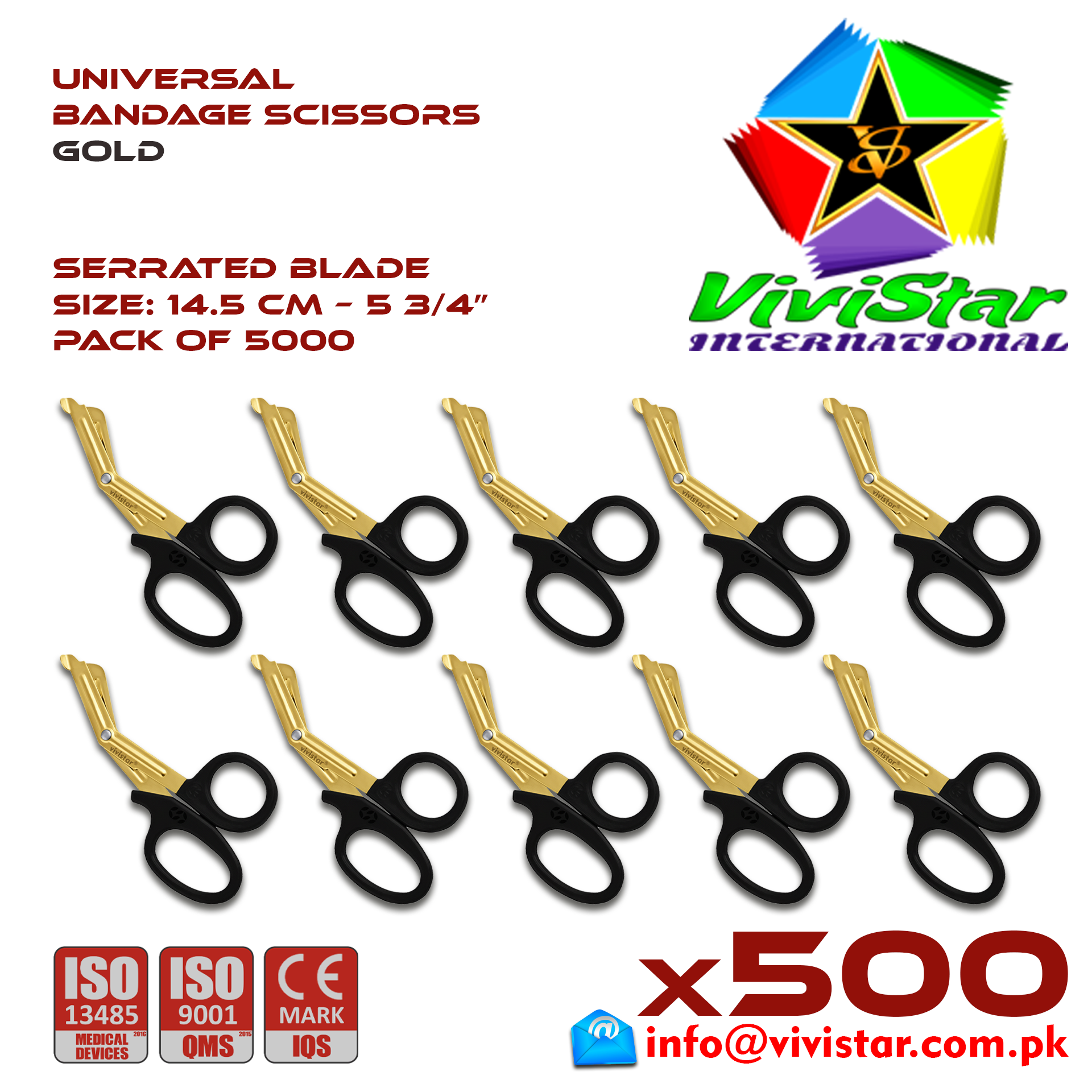 Universal Bandage Scissors 5-75 Gold EMS Shears Heavy Duty EMT Utility Trauma Set First Aid Stainless Steel Blades and Plastic Handles Paramedic Nursing Tools Pack of 5000 Thousand