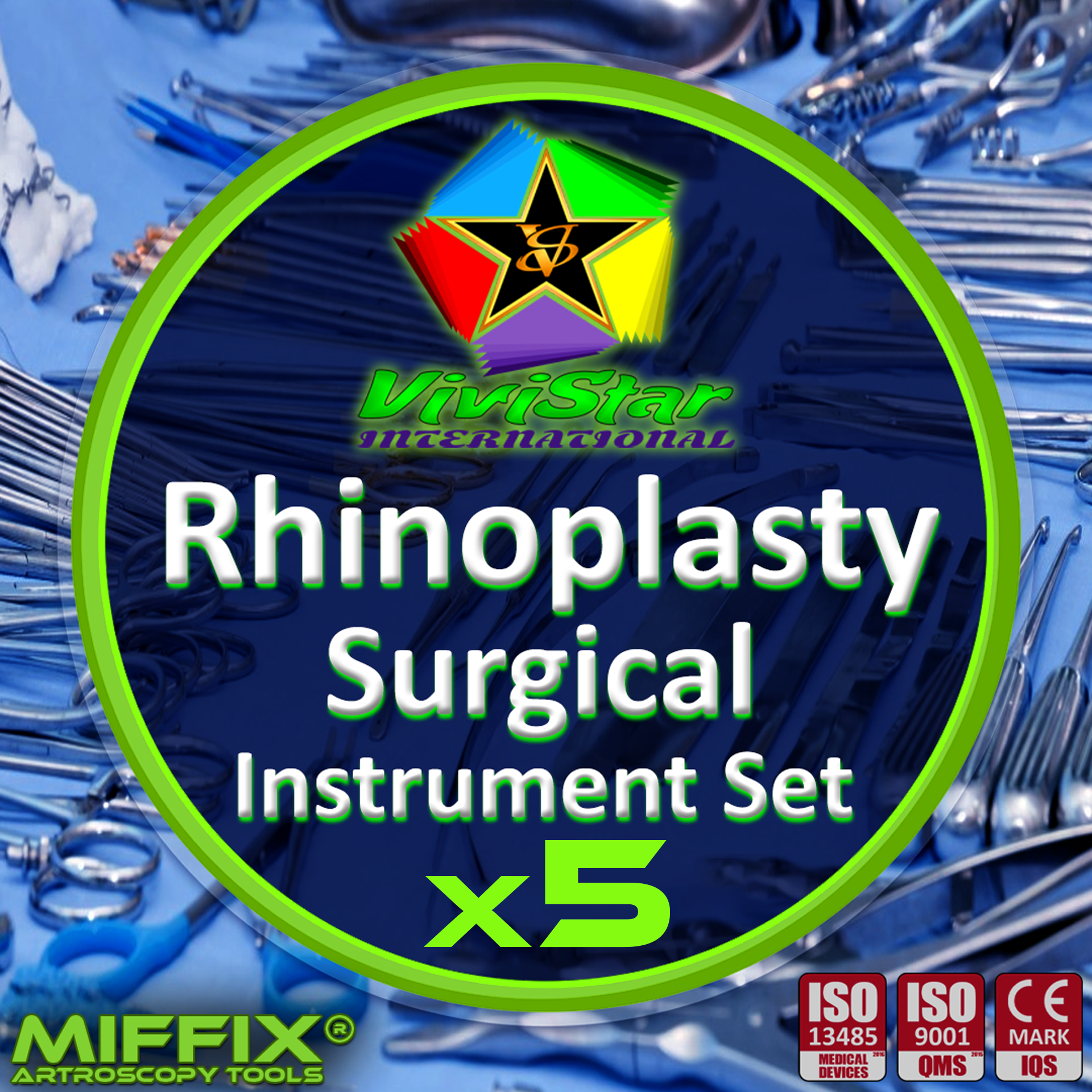 Rhinoplasty Surgical Instrument Set rhinoplasty septoplasty septorhinoplasty nasal osteotomies cartilage harvesting grafting alar base reduction Pack of 5