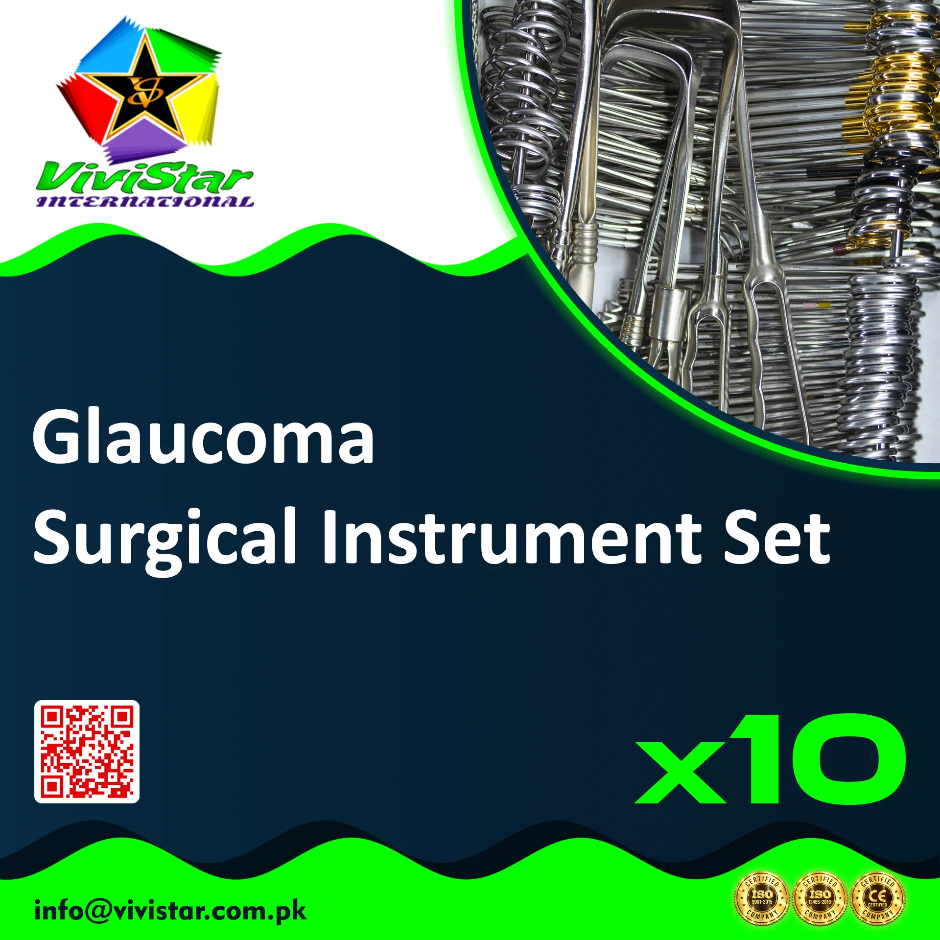 Glaucoma Surgical Instrument Set Eye Surgery Ophthalmic Trabeculectomy Goniotomy Speculum Castroviejo Needle Holder Vannas Scissors Westcott Kelly Punch McPherson Colibri Iris Barraquer Pack of 10 Sets