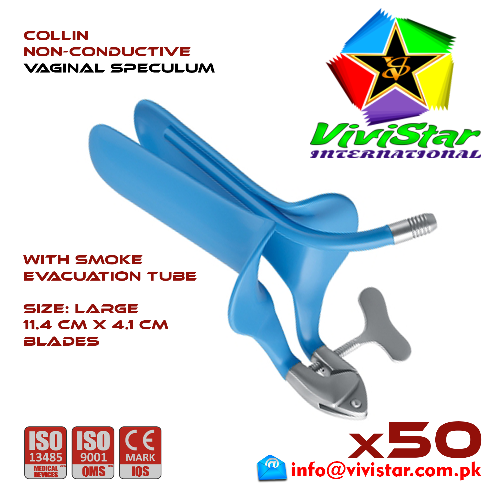 Collin Non-Conductive Vaginal Speculum Large - L - gynecological examinations - colposcopy - cervical biopsy - LEEP - cauterization treatments - IUD insertion and removal Pack of 50