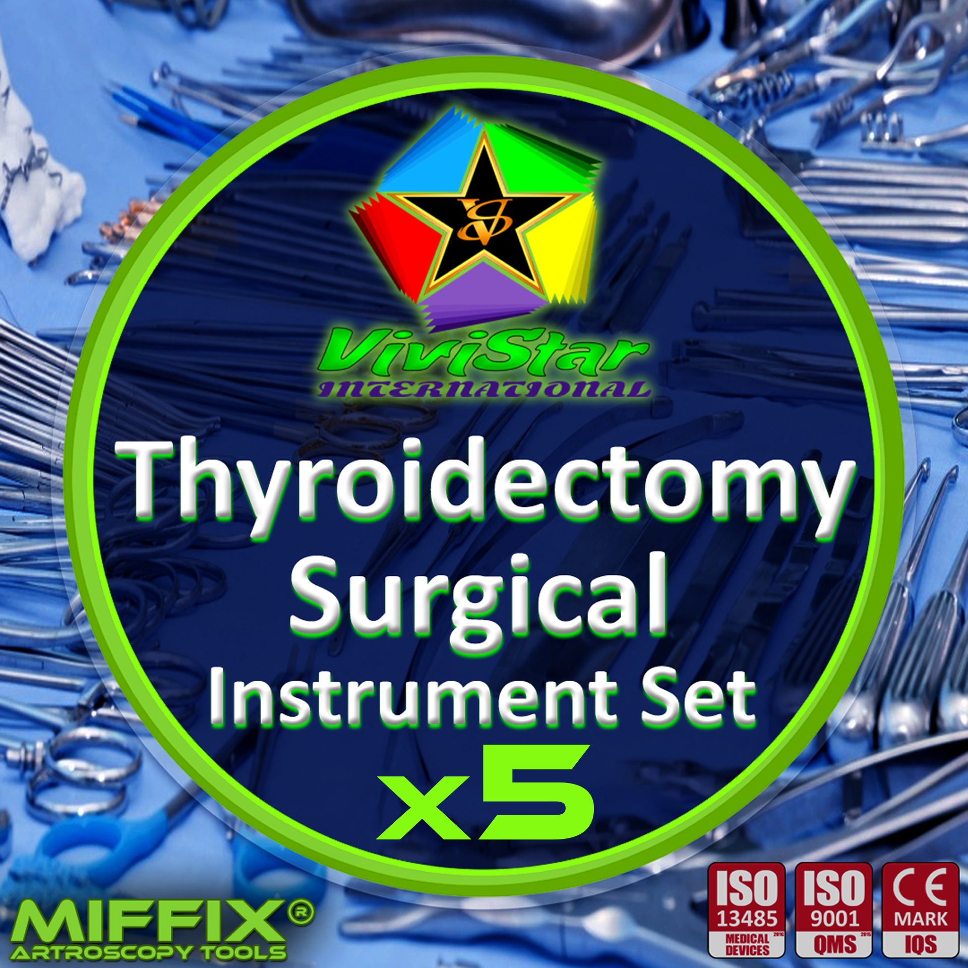 thyroidectomy Surgical Instrument Set hemithyroidectomy, subtotal thyroidectomy, parathyroid exploration and excision, central neck dissection, reoperative thyroid surgery Pack of 5