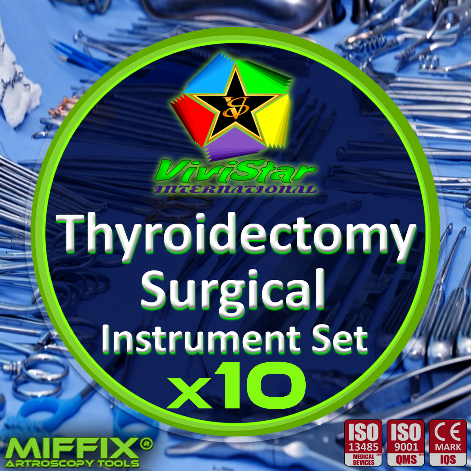 thyroidectomy Surgical Instrument Set hemithyroidectomy, subtotal thyroidectomy, parathyroid exploration and excision, central neck dissection, reoperative thyroid surgery Pack of 10