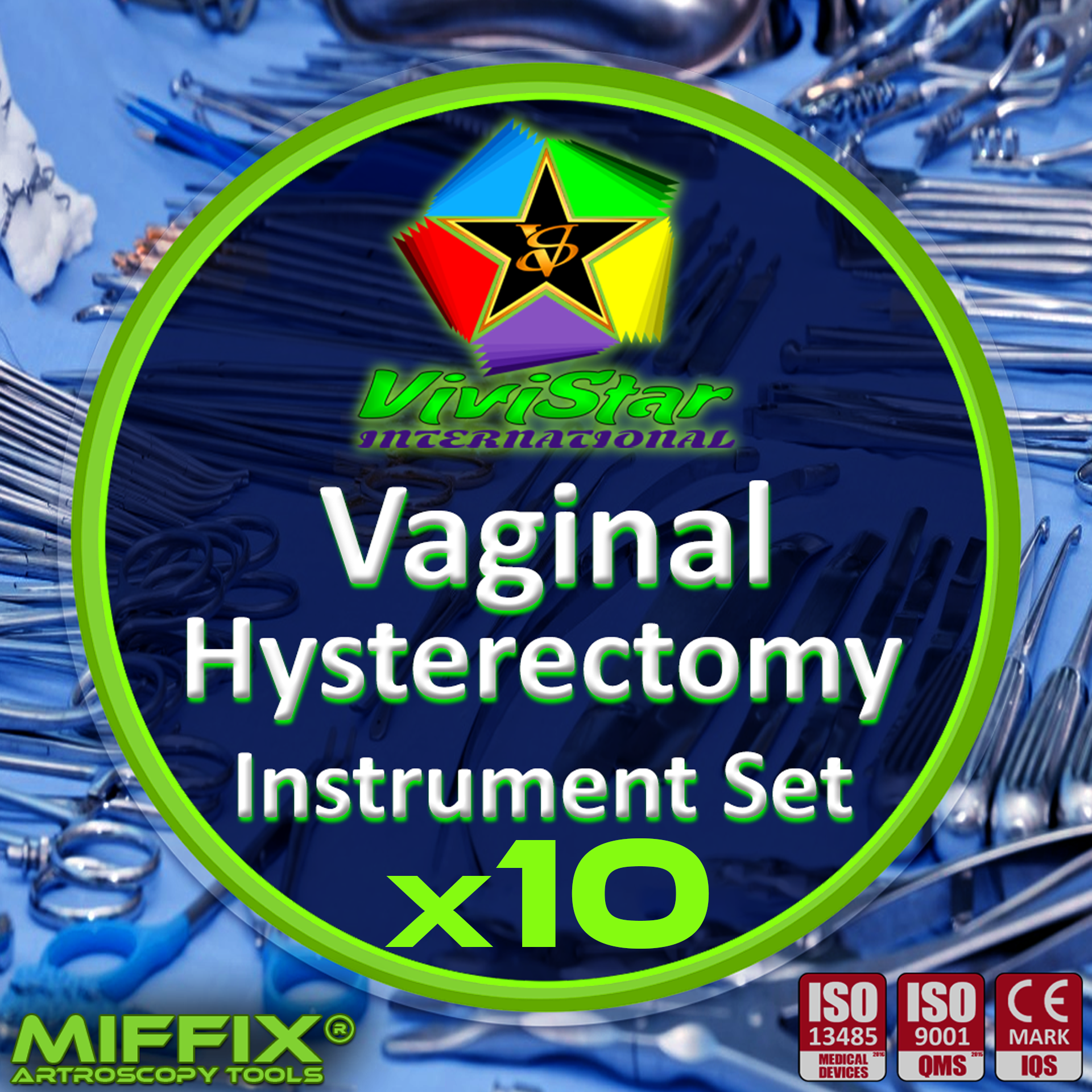 vaginal hysterectomy Surgical Instrument Set , vaginal-assisted hysterectomy, uterine prolapse correction, cystocele and rectocele repair, uterine fibroid management surgery Pack of 10