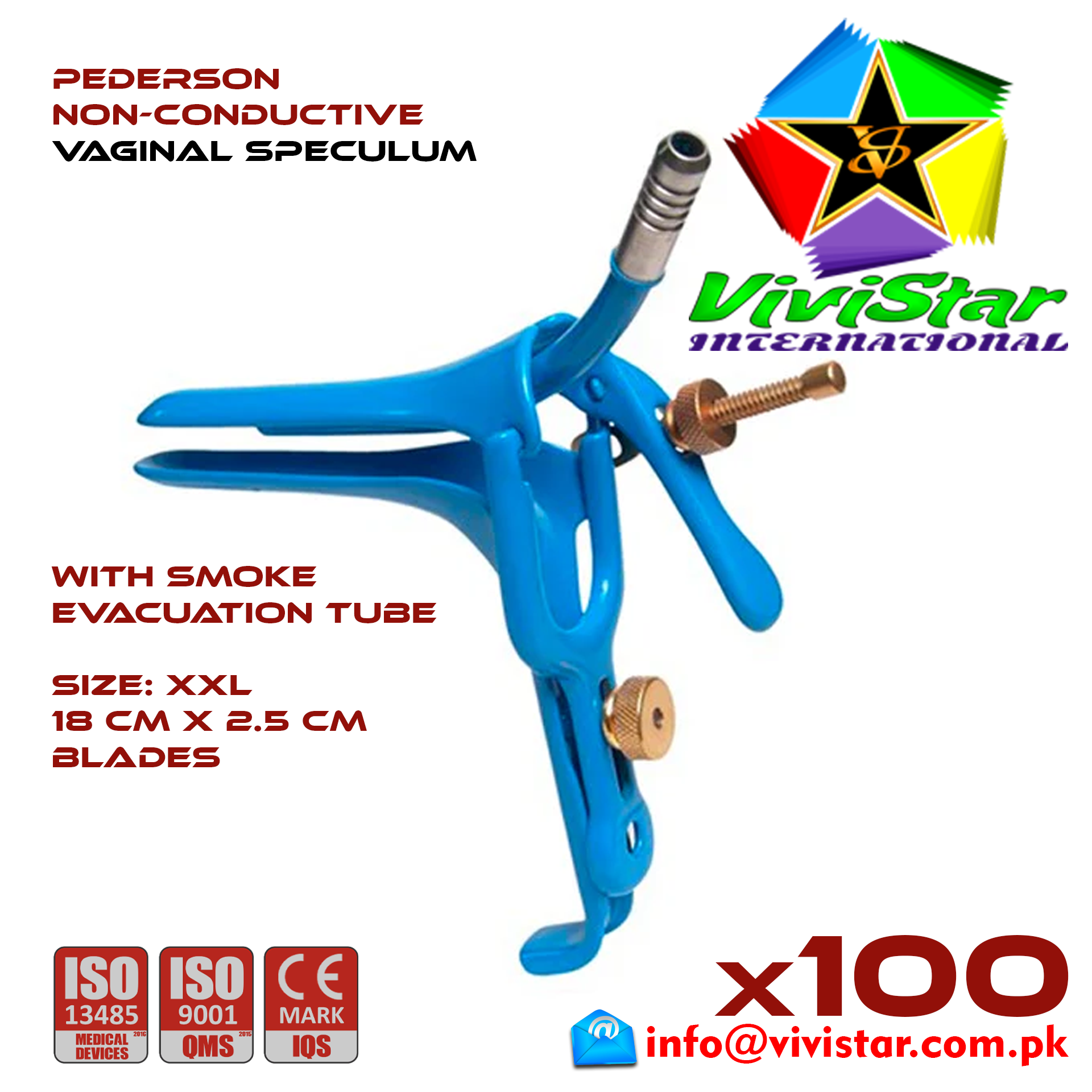 Pederson Vaginal Speculum Double Extra Large XXL Gynecology Obstetrics Leep Insulated smoke evacuation Electrosurgical Instruments Coagulate Tissues European Europe Blue Pack of 100